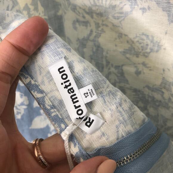 Reformation Dale Linen Dress Strap Open Back Midi Porcelain Floral Print 12 NWT - Picture 8 of 9
